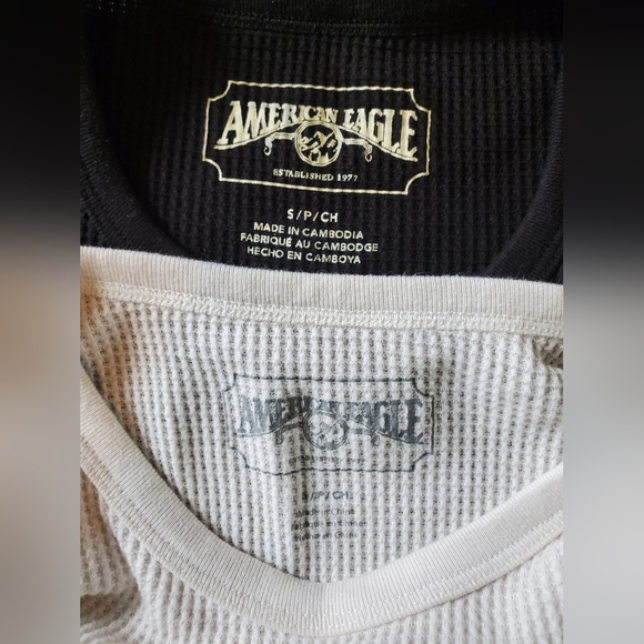 American Eagle Black and White Waffle Knit Thermal Tops S - Picture 7 of 8